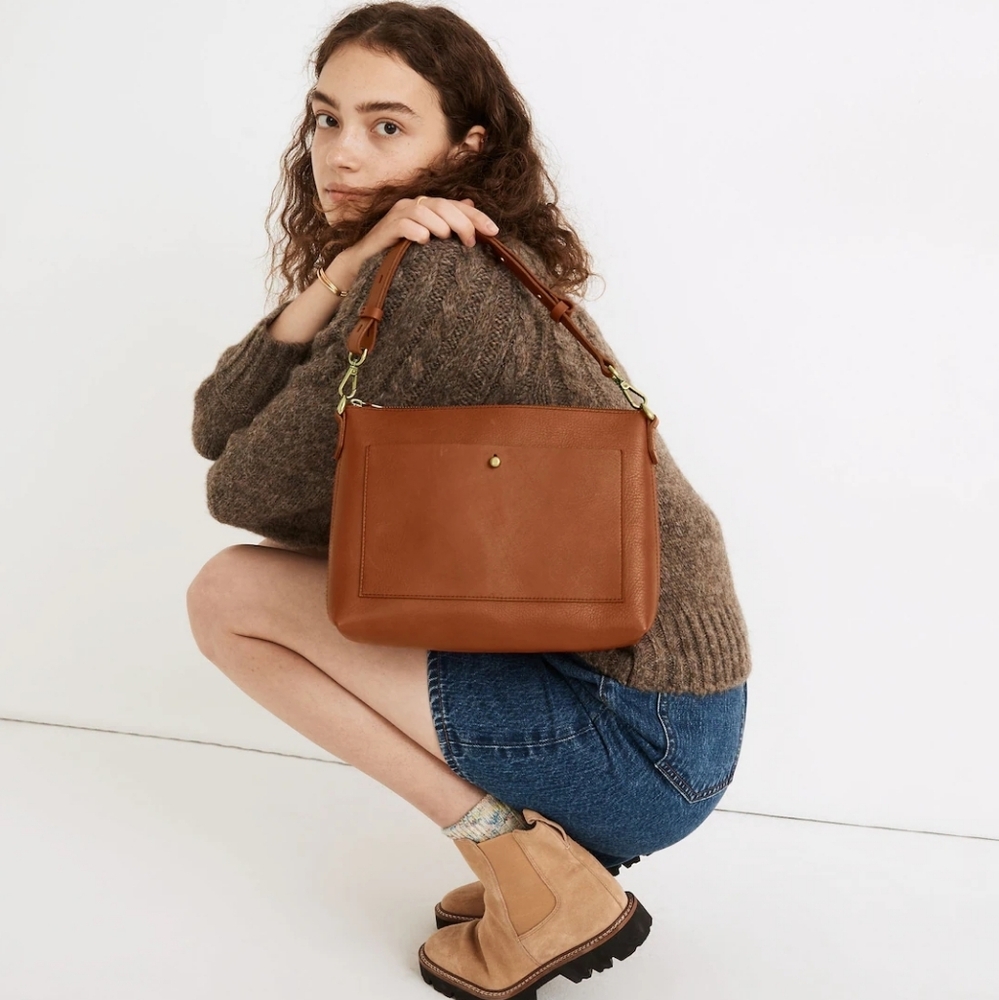 Vintage Madewell The Transport Elegant Tan Leather Staple Shoulder Boho Chic Bag